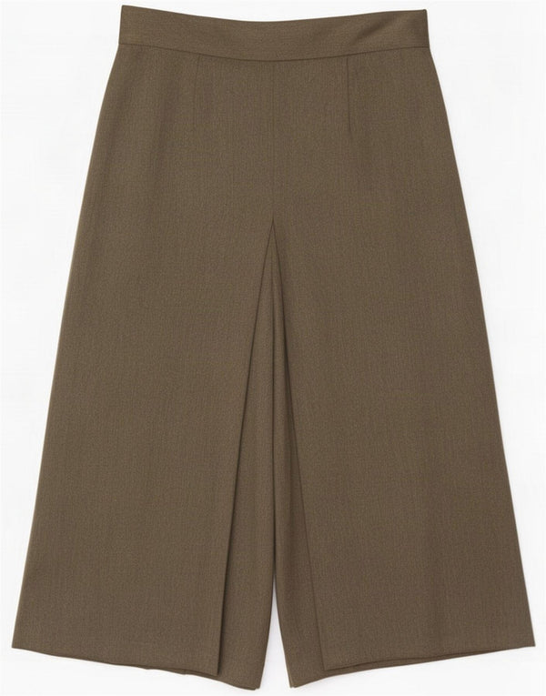 Vintage Womens Wide Leg Capri Trousers UK 16 Large W31 L20 Khaki Polyester