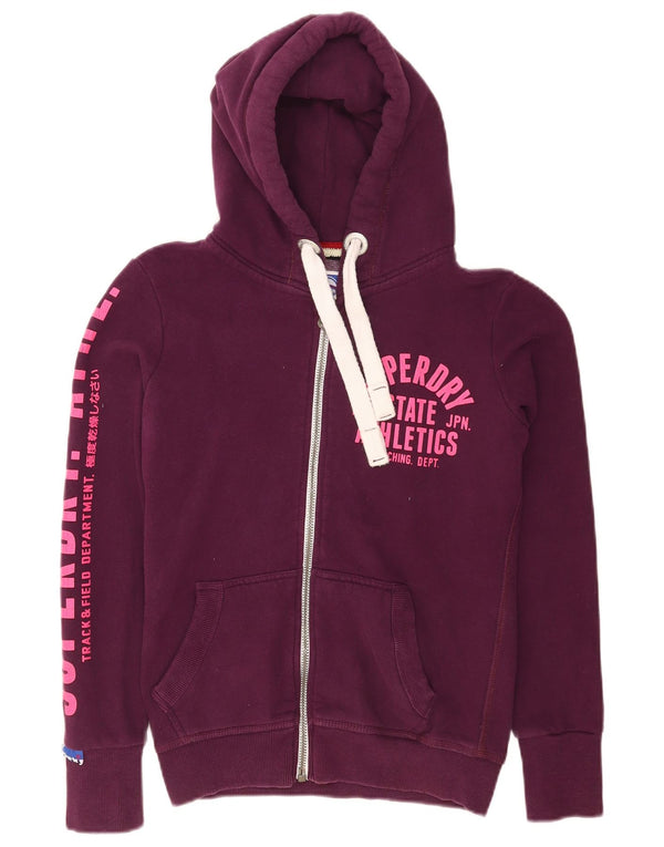 Женский свитер с капюшоном на молнии с графическим рисунком Superdry, размер UK 10, маленький, фиолетовый, хлопок