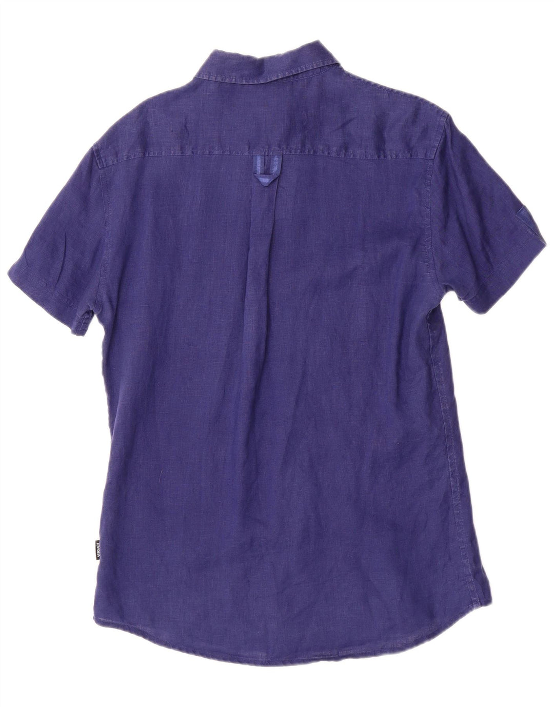 Versace Мужская рубашка с коротким рукавом, маленькая, темно-синяя, льняная