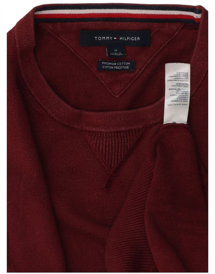 Мужской джемпер с круглым вырезом TOMMY HILFIGER, темно-бордовый хлопковый свитер среднего размера