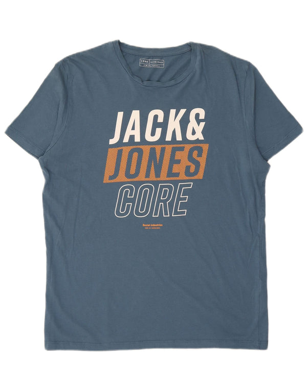 Мужская футболка с рисунком JACK & JONES, топ XL, синяя, хлопок