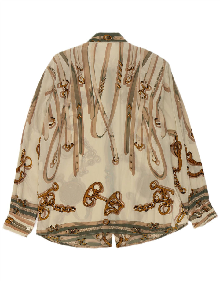 Винтажная женская блузка-рубашка с абстрактным узором IT 46, большая, бежевого цвета из ацетата