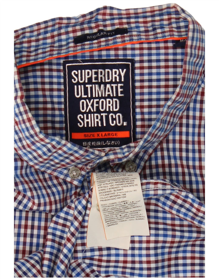 Мужская рубашка обычного кроя Superdry XL, синяя, хлопок в мелкую клетку