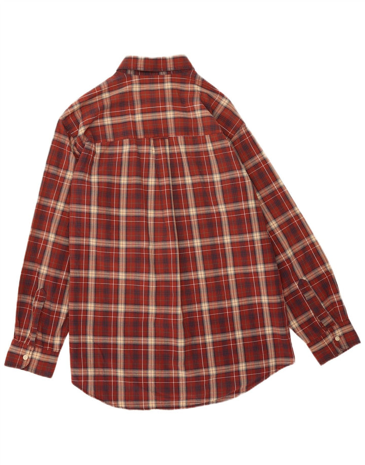CHAPS Mens Grant Fit Shirt Large Burgundy Check Cotton