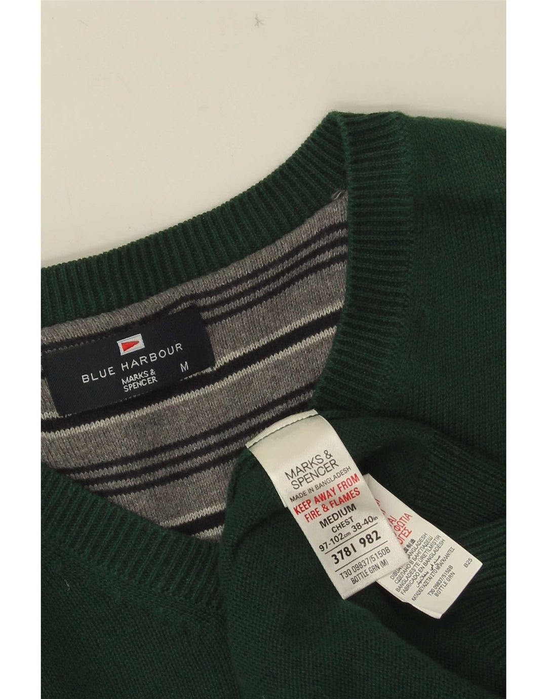 Мужской джемпер с v-образным вырезом Marks & Spencer Blue Harbour, хлопковый средний зеленый цвет