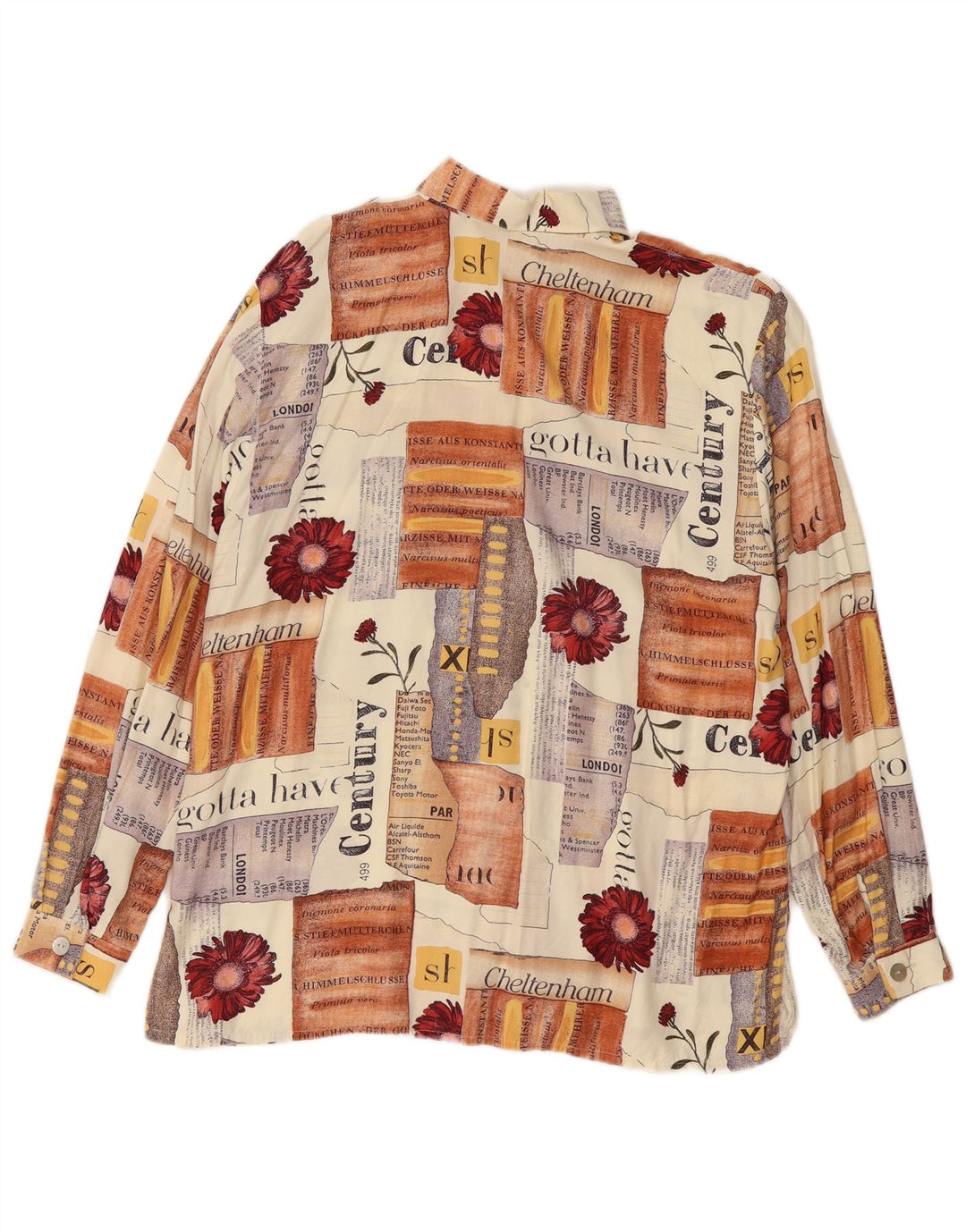 Винтажная женская блузка-рубашка с рисунком EU 40, средний бежевый лоскутный вискоза