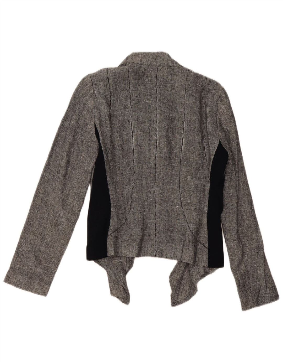 Женский пиджак ZARA с завязкой спереди, Великобритания 14, льняной цвет среднего серого цвета с цветными блоками