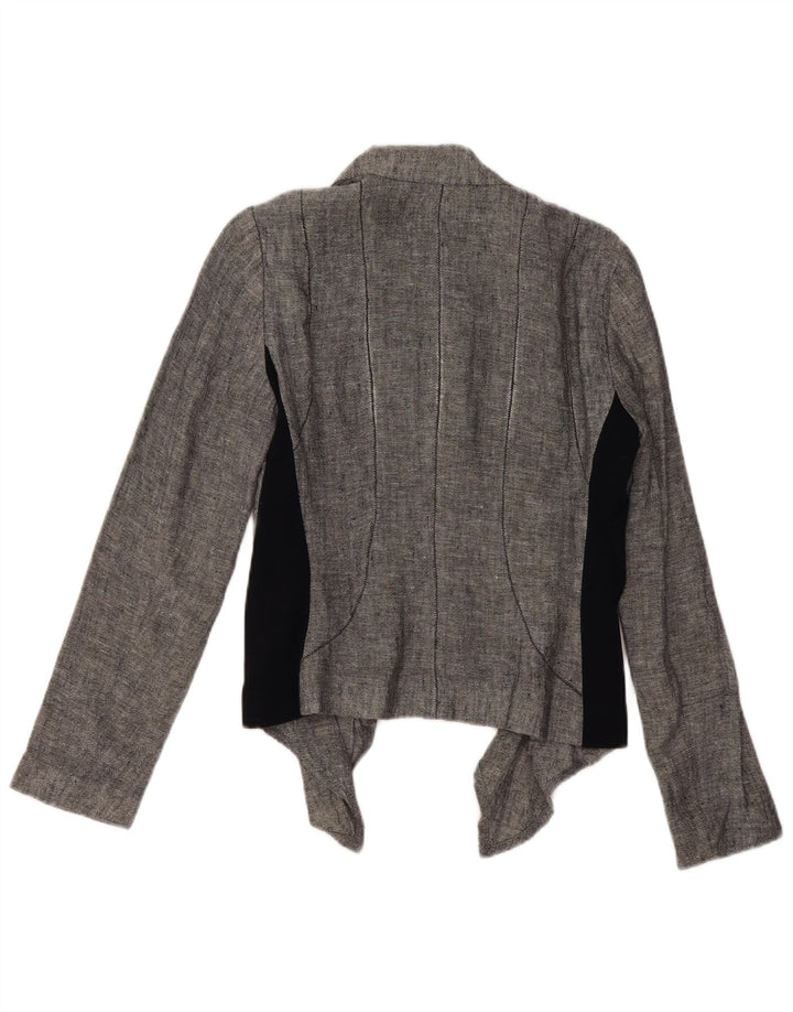 Женский пиджак ZARA с завязкой спереди, Великобритания 14, льняной цвет среднего серого цвета с цветными блоками