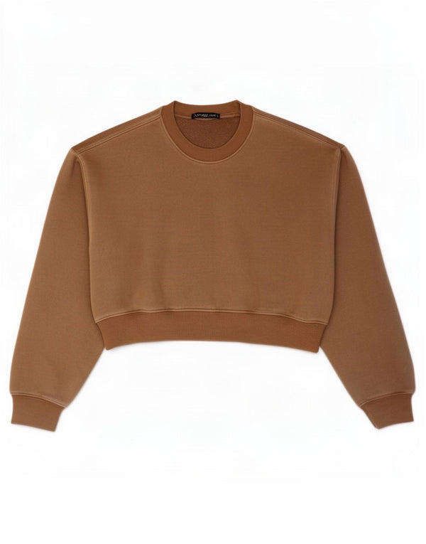 Женский укороченный свитер Zara UK 14, хлопковый средний коричневый цвет
