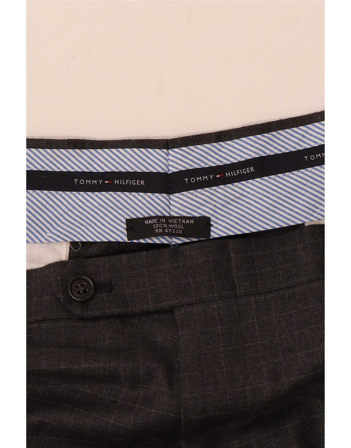 Мужские прямые костюмные брюки Tommy Hilfiger W34 L33 серые шерстяные в клетку