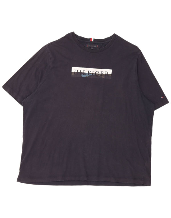 Мужская футболка с рисунком Tommy Hilfiger, топ 4XL, темно-синий, хлопок