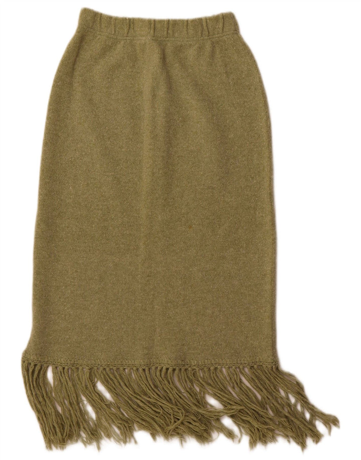 Винтажная женская трикотажная юбка-миди среднего размера W28, зеленая шерсть