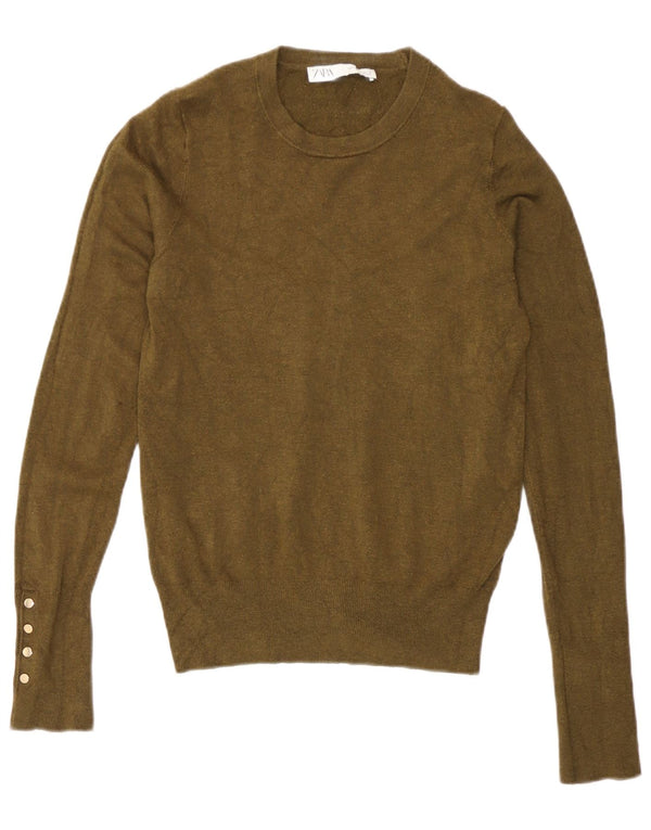 Женский джемпер с круглым вырезом Zara UK 10, маленький цвет хаки, вискоза