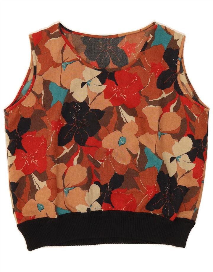 VINTAGE Womens Sleeveless Blouse Top UK 14 Medium Red Floral Vintage Vintage and Second-Hand Vintage from Messina Hembry 