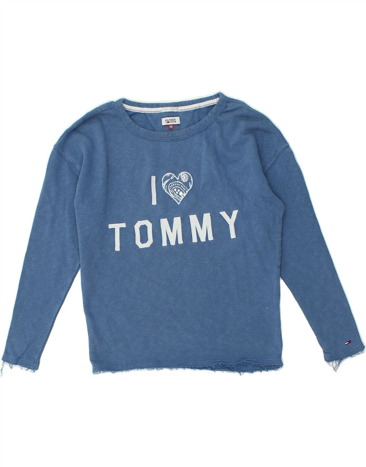 TOMMY HILFIGER Womens Graphic Top Long Sleeve UK 6 XS Blue Cotton | Vintage Tommy Hilfiger | Thrift | Second-Hand Tommy Hilfiger | Used Clothing | Messina Hembry 