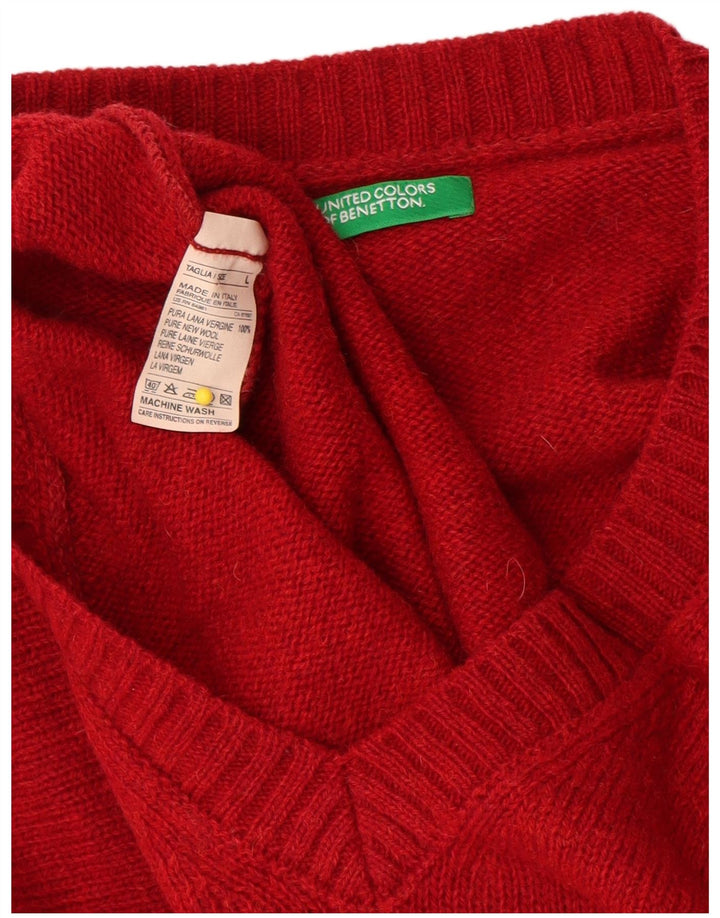 Мужской джемпер с v-образным вырезом Benetton, большой красный, новая шерсть