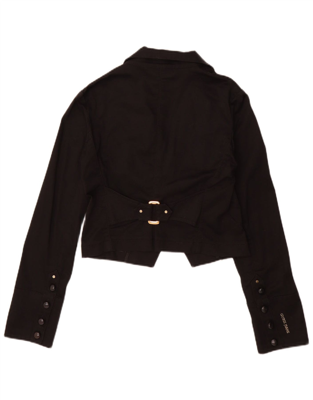 GUESS Womens Crop 1 Button Blazer Jacket UK 10 Small Black Cotton