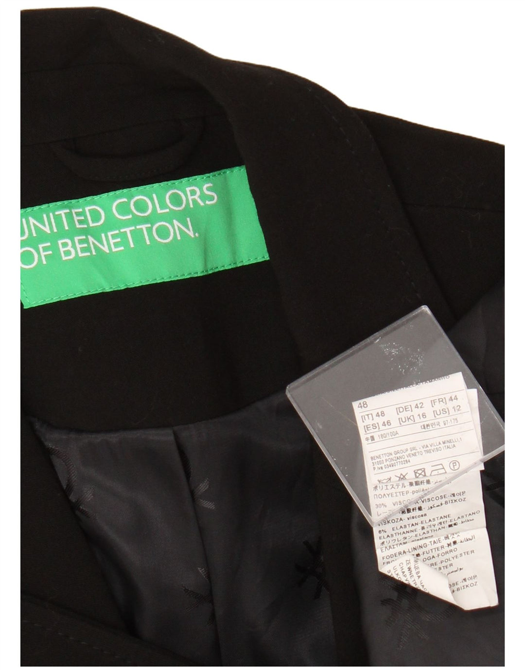 Женский пиджак на 1 пуговице Benetton UK 16, большой черный полиэстер