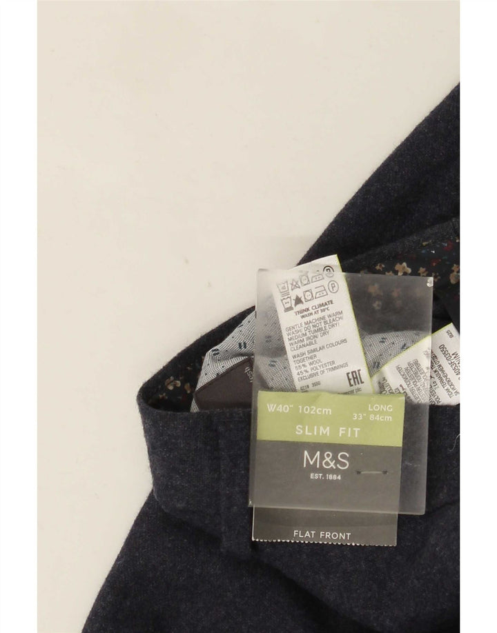 Мужские узкие брюки-чиносы Marks & Spencer W40 L33 темно-синие шерстяные