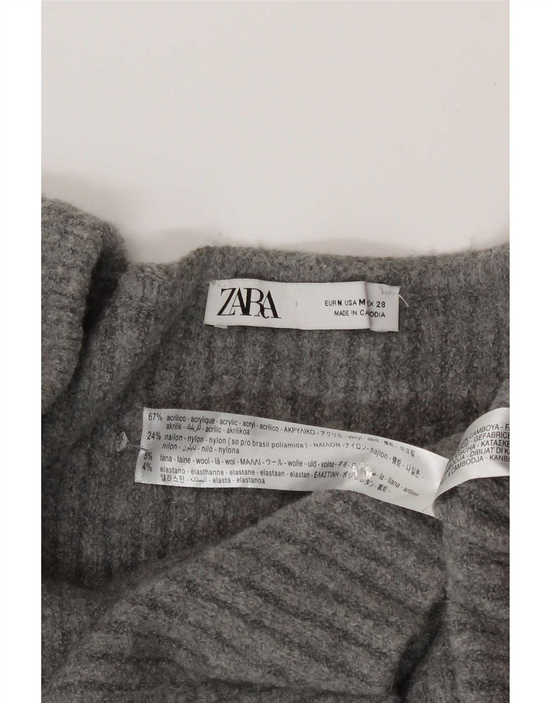 Женский топ Zara с длинным рукавом UK 12, средний серый акрил