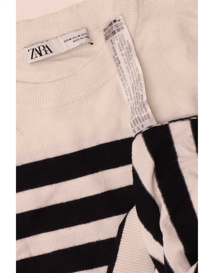 Женский свободный джемпер с круглым вырезом Zara UK 14, средний белый в полоску