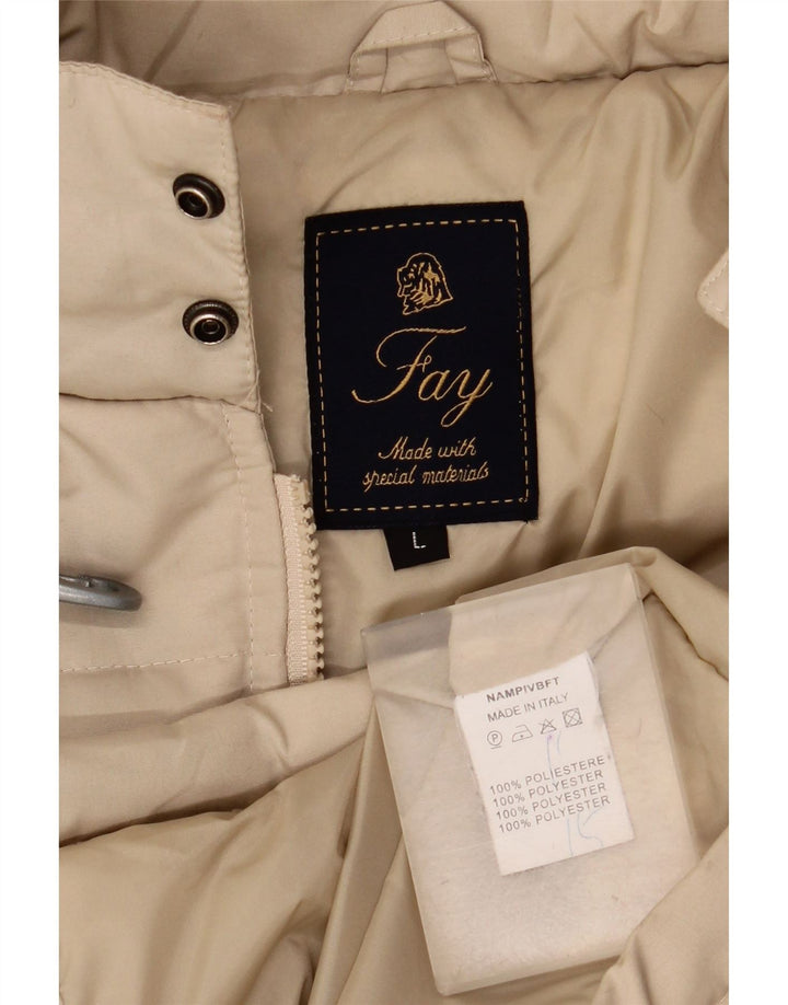 Мужское стеганое пальто Fay с капюшоном UK 40, большой, бежевый, полиэстер