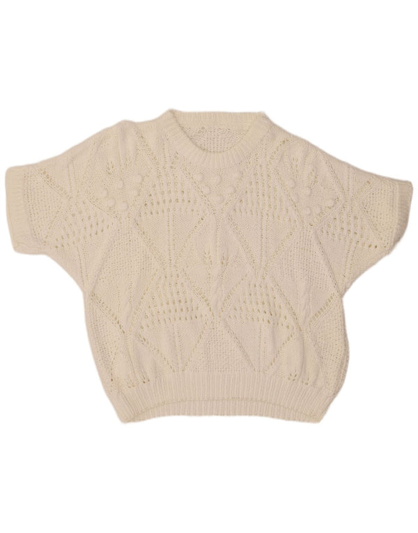 ВИНТАЖНЫЙ женский джемпер с короткими рукавами и круглым вырезом, Великобритания, 18 XL, белый хлопок