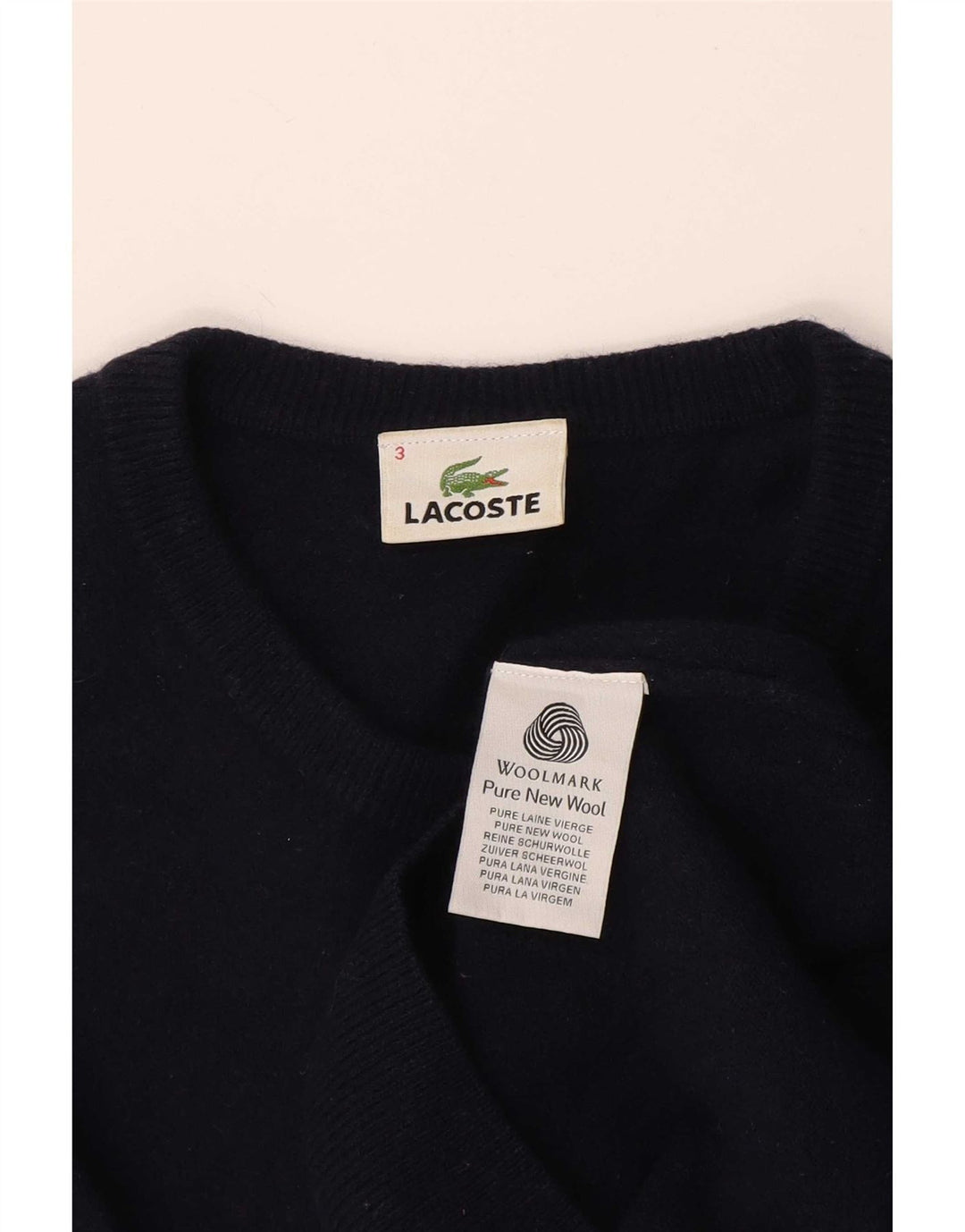 Мужской свитер Lacoste с круглым вырезом, размер 3, маленький, темно-синий, новая шерсть