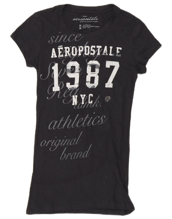Женская футболка с рисунком Aeropostale Top UK 12, средний темно-синий хлопок