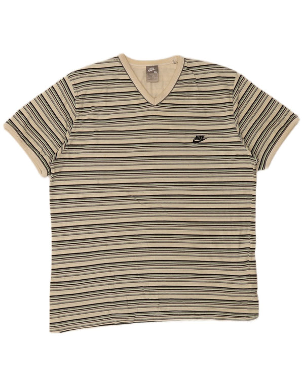 Nike Mens T-Shirt Top UK 45/47 XL Beige Striped Cotton