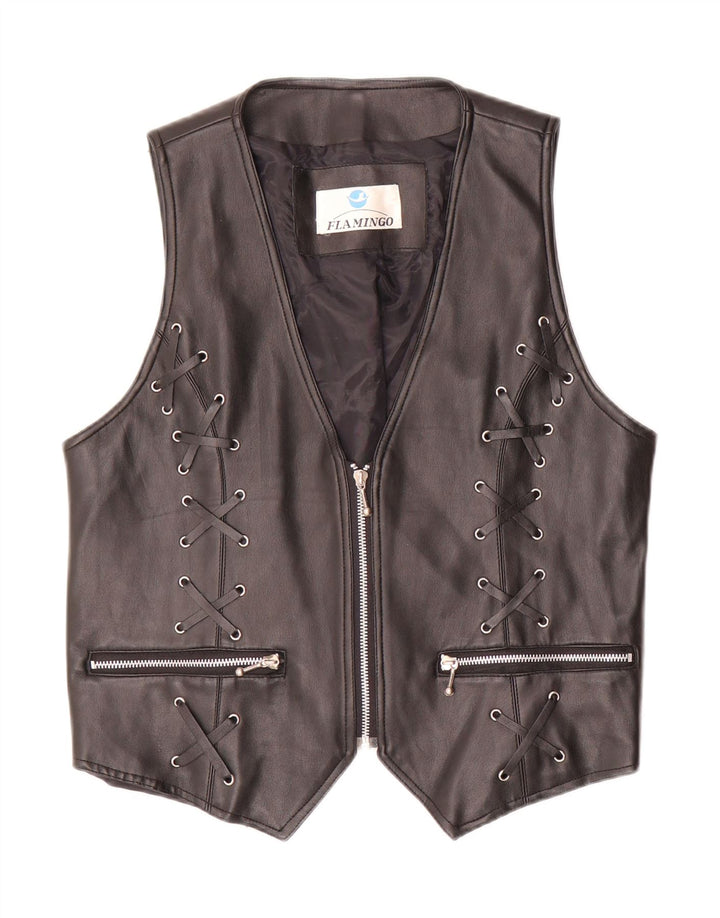 Винтажный женский кожаный жилет UK 20 2XL, черный