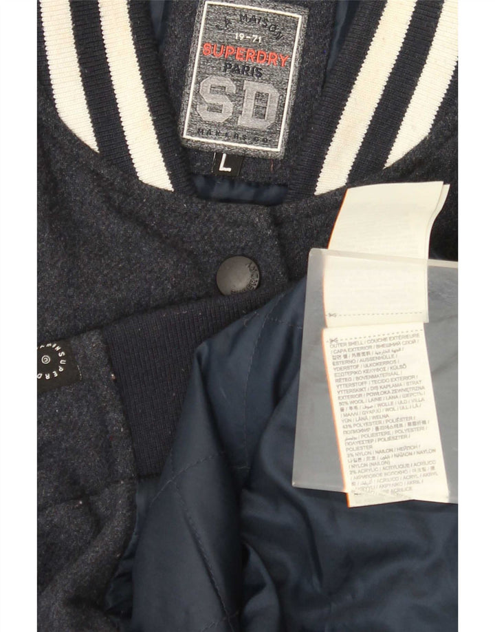 Женская университетская куртка Superdry UK 16, большая темно-синяя шерсть