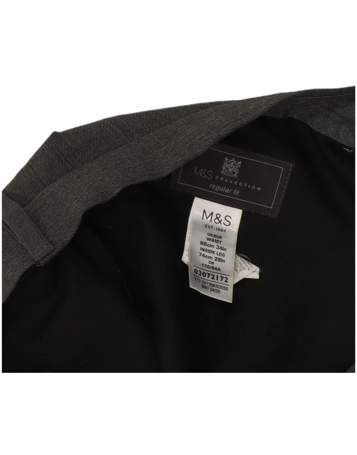 Мужские костюмные брюки классического кроя Marks & Spencer W34 L29, серый полиэстер