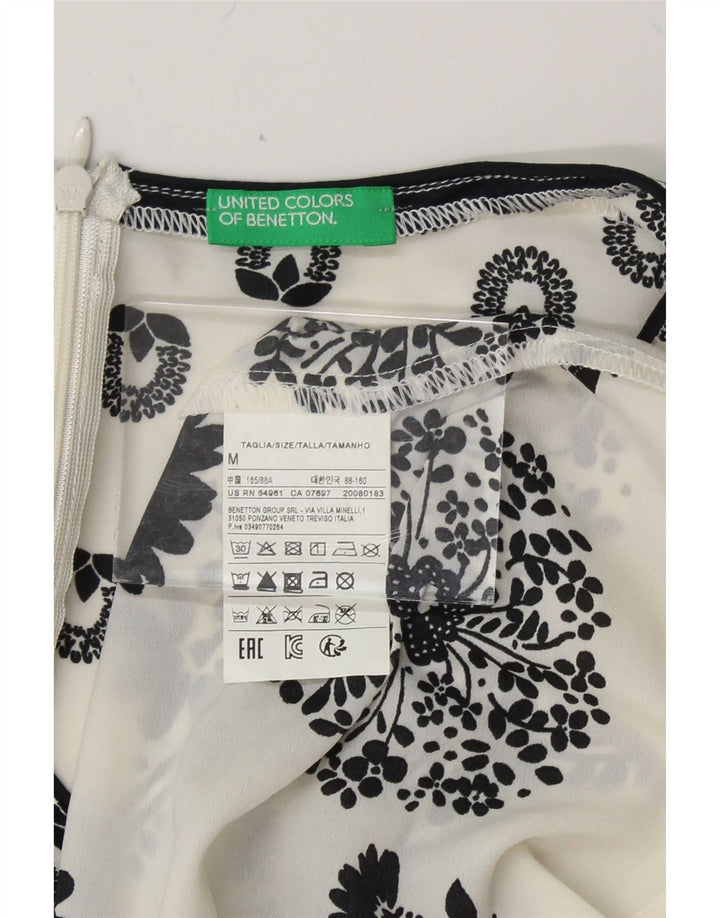 BENETTON Womens 3/4 Sleeve Blouse Top UK 14 Medium White Floral Polyester Vintage Benetton and Second-Hand Benetton from Messina Hembry 