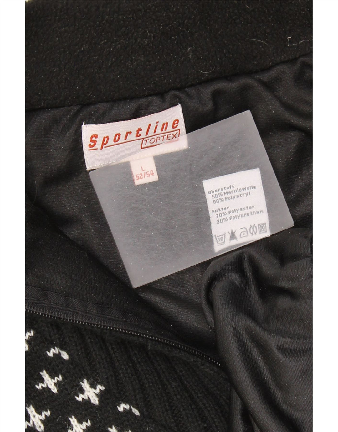 VINTAGE Мужской джемпер с воротником на молнии IT 52/54 Большой черный с жаккардовым узором