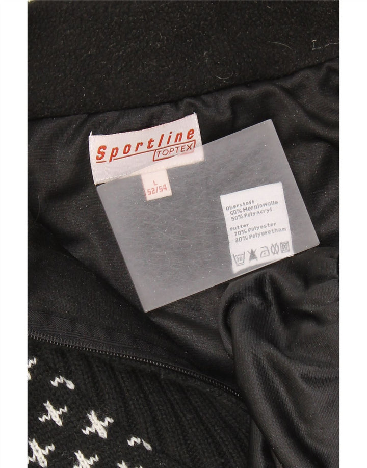 VINTAGE Мужской джемпер с воротником на молнии IT 52/54 Большой черный с жаккардовым узором