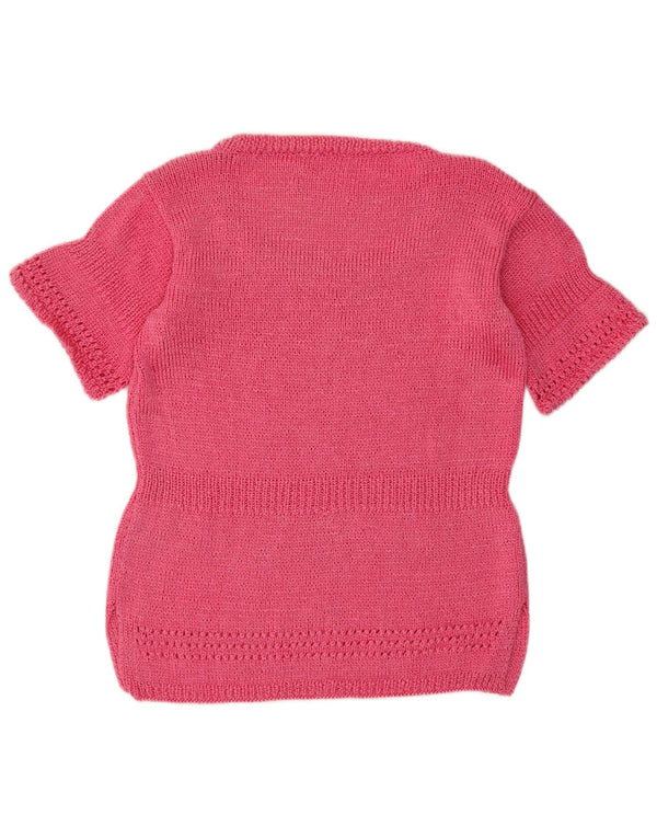 Vintage Womens Short Sleeve Boat Neck Jumper Sweater UK 10 Small Pink