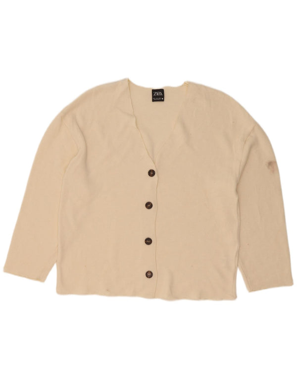 Женский кардиган Zara UK 14, средний цвет из вискозы белого цвета