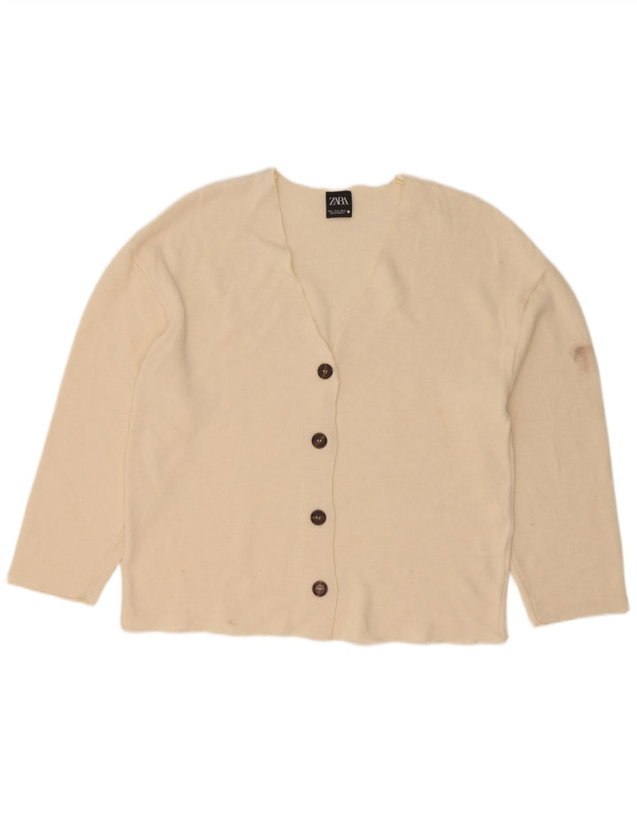 Женский кардиган Zara UK 14, средний цвет из вискозы белого цвета