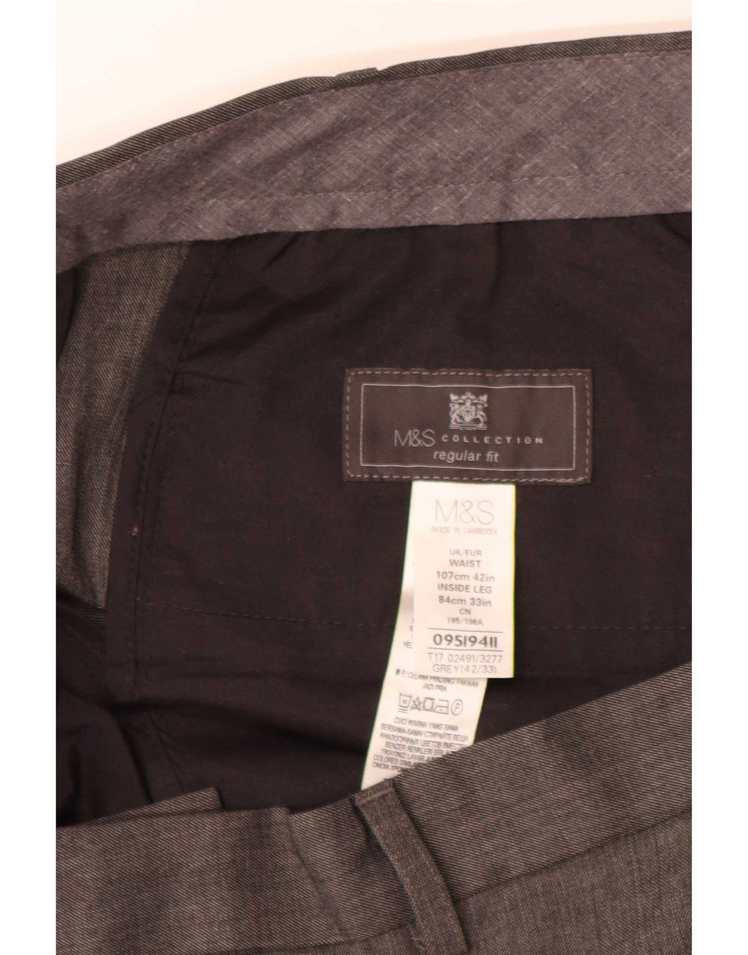 Мужские прямые костюмные брюки стандартного кроя Marks & Spencer W42 L33 серые