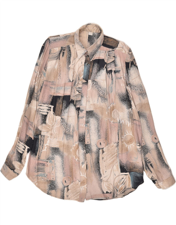 VINTAGE Womens Oversized Shirt UK 14 Medium Beige Floral | Vintage Vintage | Thrift | Second-Hand Vintage | Used Clothing | Messina Hembry 