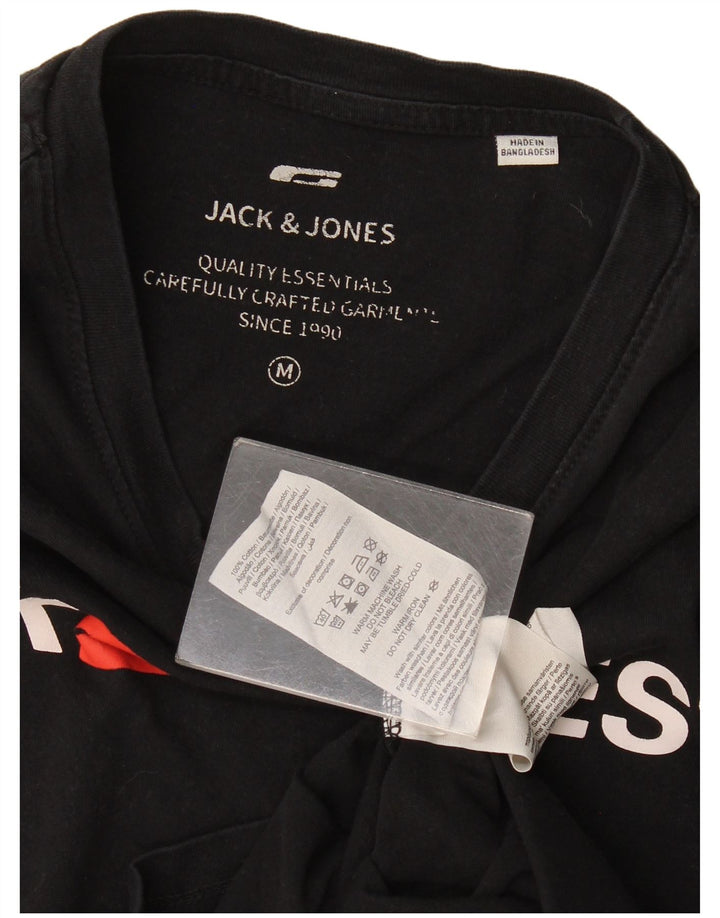 Мужская футболка с рисунком Jack & Jones из хлопка среднего размера, черная