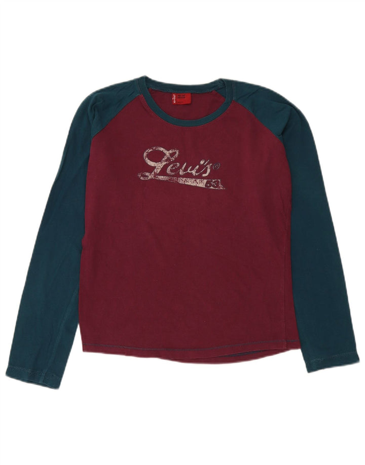Женский топ Levi's с длинным рукавом и графикой, Великобритания 14, средний бордовый цвет с цветными блоками