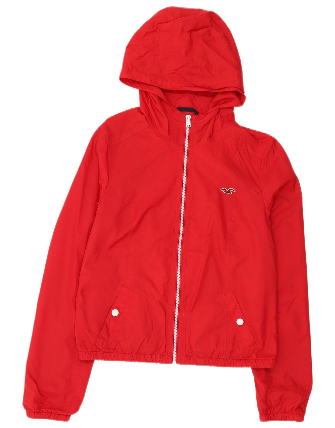 Женская дождевик с капюшоном Hollister UK 12, средний красный нейлон