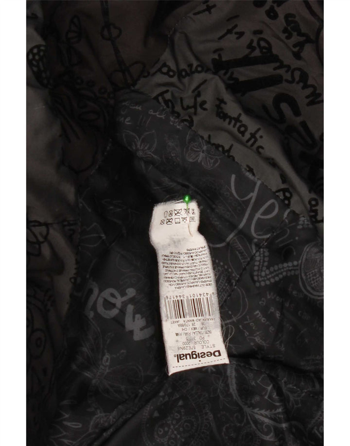 Женское стеганое пальто с капюшоном Desigual EU 38, средний черный цветочный полиэстер