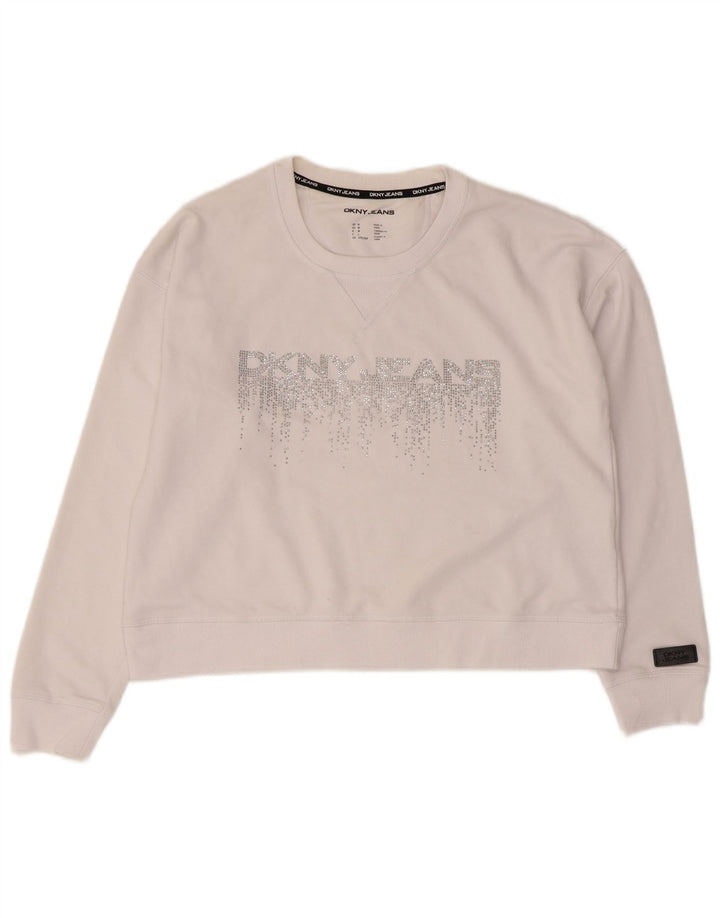 Женский укороченный свитшот с графическим рисунком Dkny UK 14, средний белый хлопок, хлопок