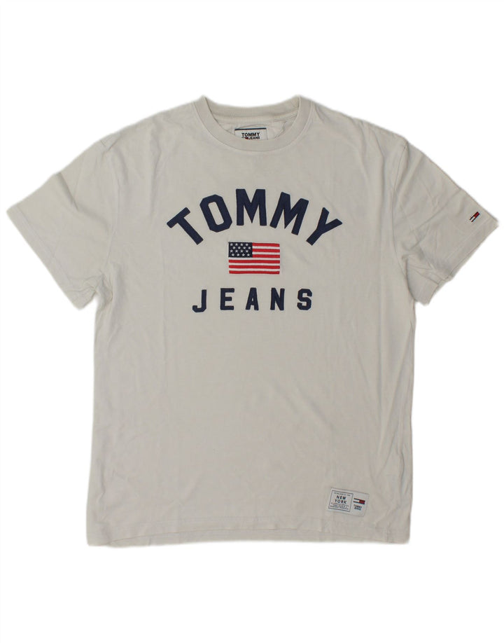 Tommy Hilfiger Мужская футболка с рисунком Топ среднего размера, белый хлопок