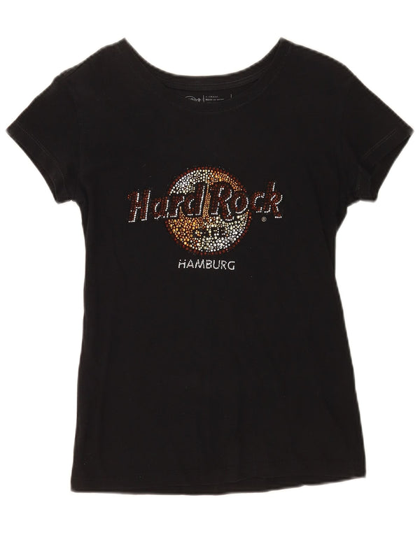 Женская футболка с рисунком Hard Rock Cafe Hamburg Top UK 6 XS, черный хлопок