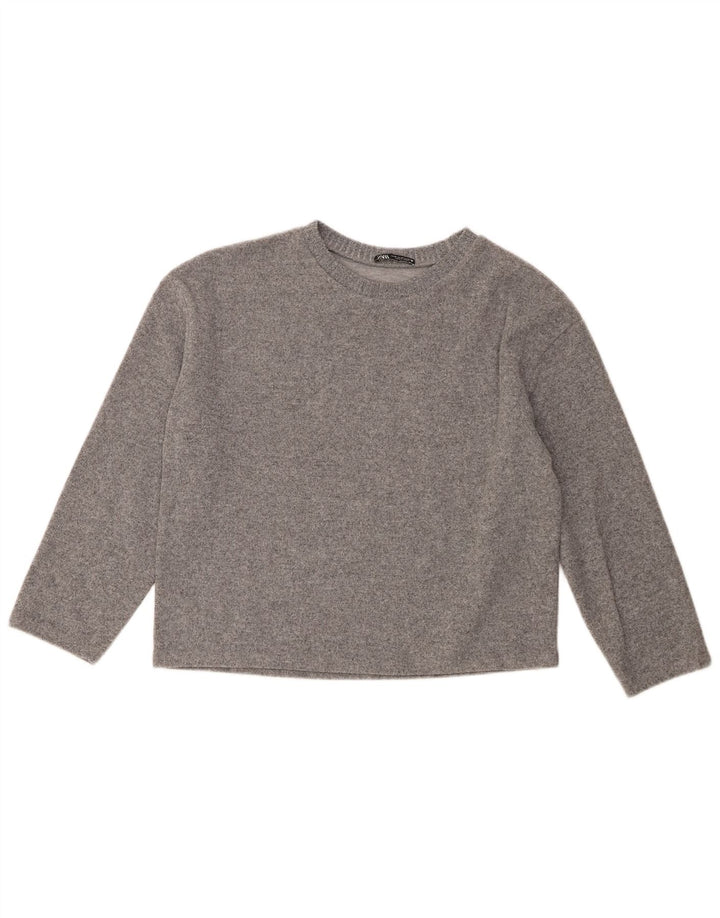 Женский джемпер с круглым вырезом Zara UK 14, средний серый полиэстер