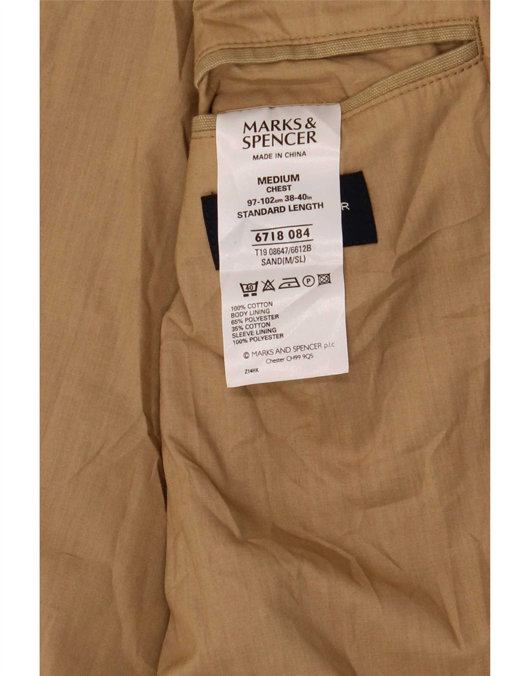 Мужской пиджак на двух пуговицах Marks & Spencer UK 38, средний бежевый, хлопок